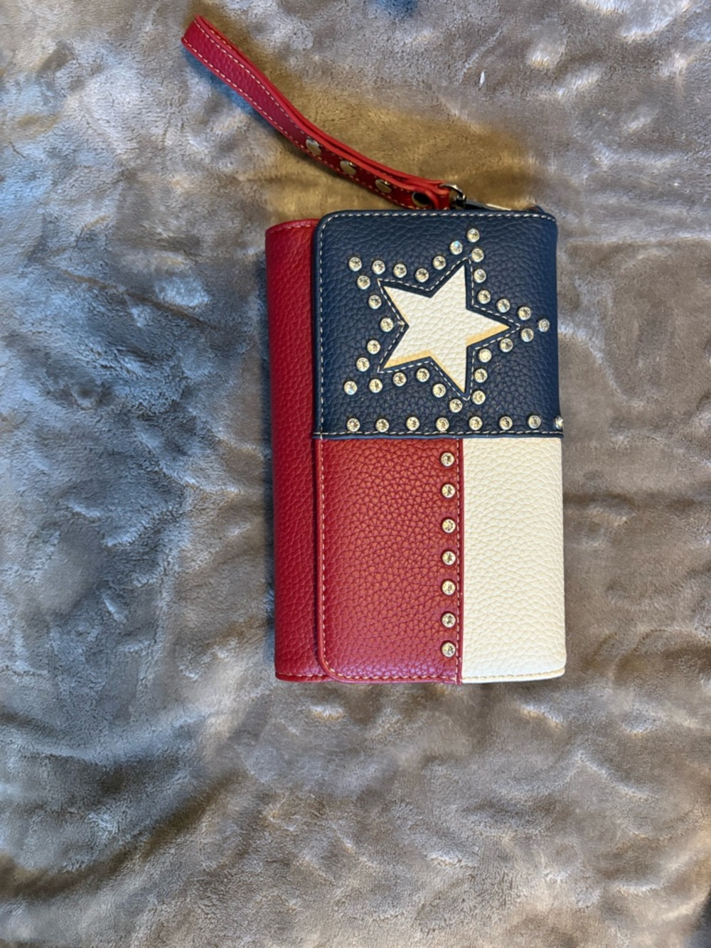 Montana West Red Navy White Star Studded Wristlet Clutch